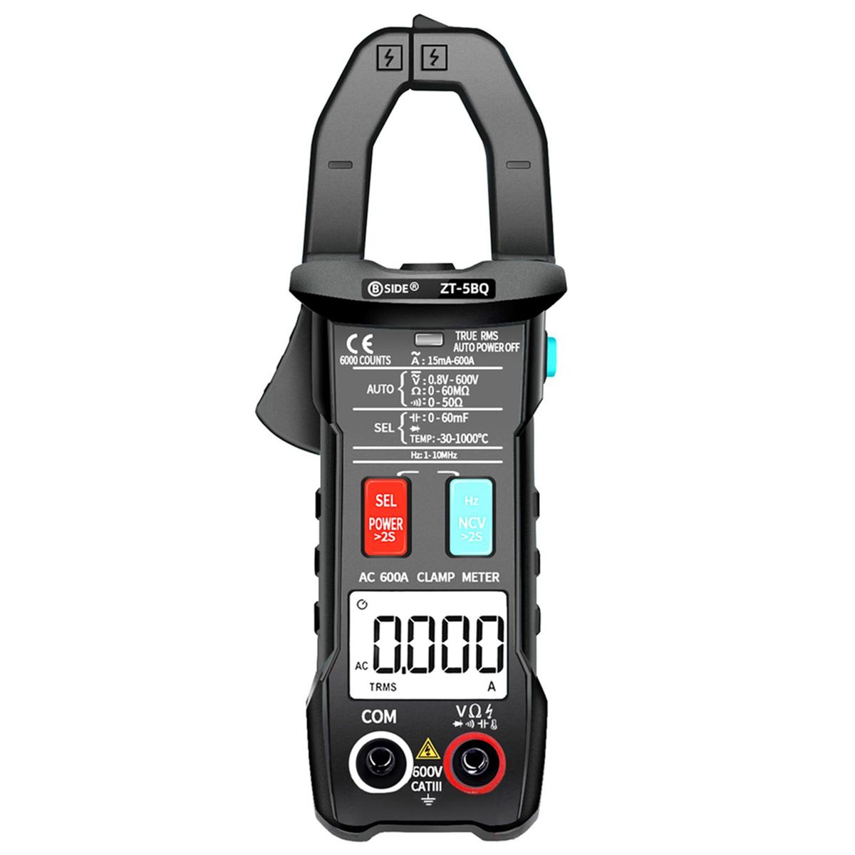 BSIDE ZT-5BQ 6000 Counts High Precision NCV Test Digital Smart Clamp Meter with BT Function True RMS Clamp Type Multimeter Measuring DC/AC Voltage AC Current Resistance Capacitance Frequency Inrush Current Diode and Continuit