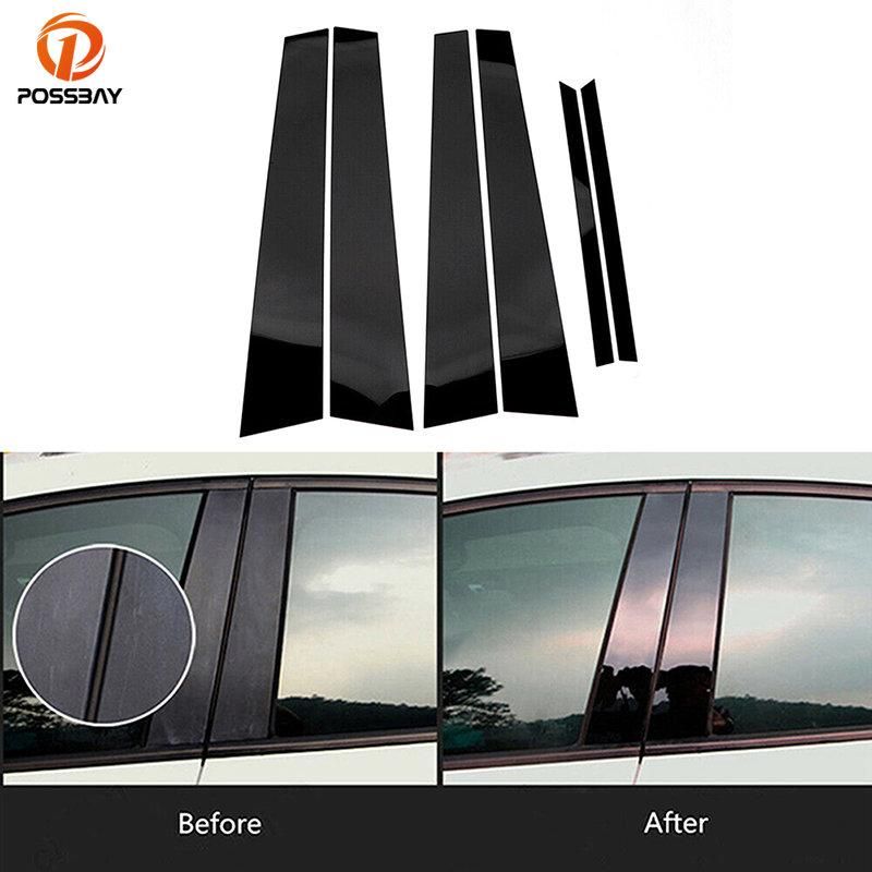 6Pcs Car Pillar Posts Window Molding Cover Trims Stickers Glossy Blafor Honda Accord CM4 5 6 7 8 2003 2004 2005 2006 2007
