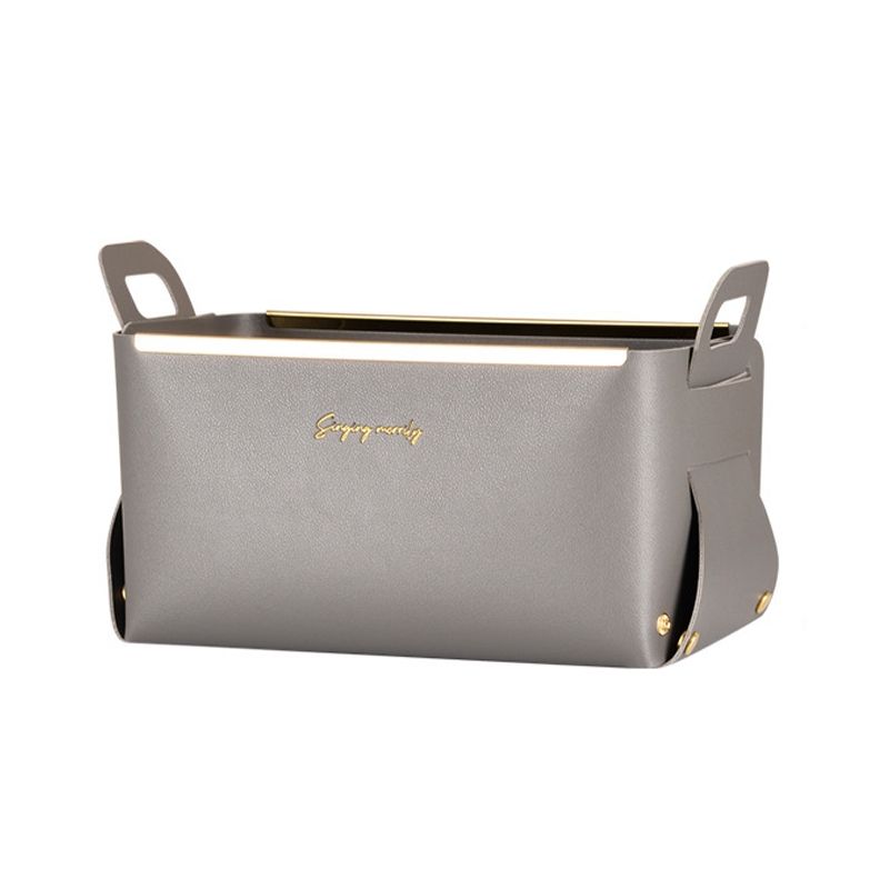 Desktop Leather Storage Basket, Size: Large (Dark Gray)