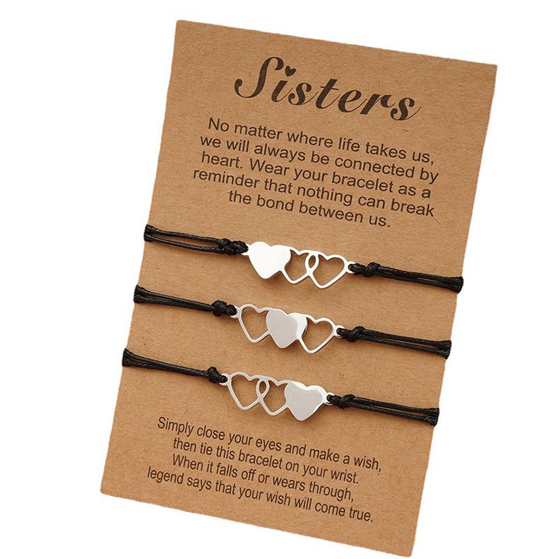 3Pcs Three Heart Sisters Card Lets Best Friendship Forever Stainless Steel