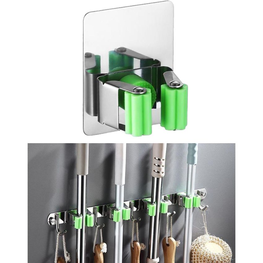 Broom Mop Holder Wall Mounted Hanger Stainless Steel Kitchen 1 Rack