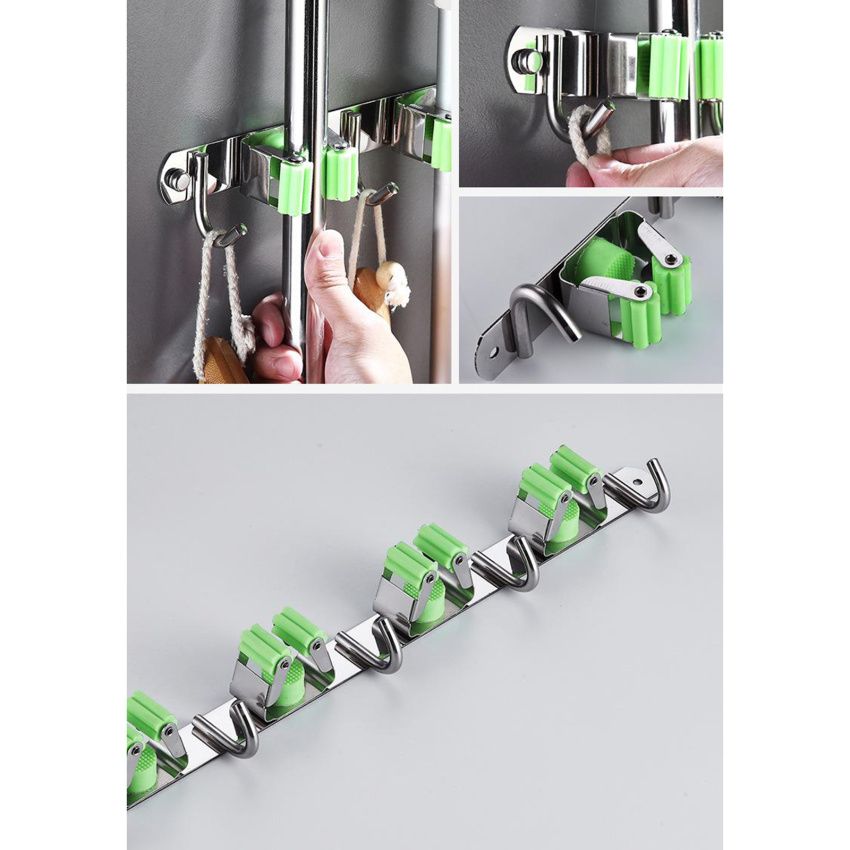 Broom Mop Holder Wall Mounted Hanger Stainless Steel Kitchen 1 Rack