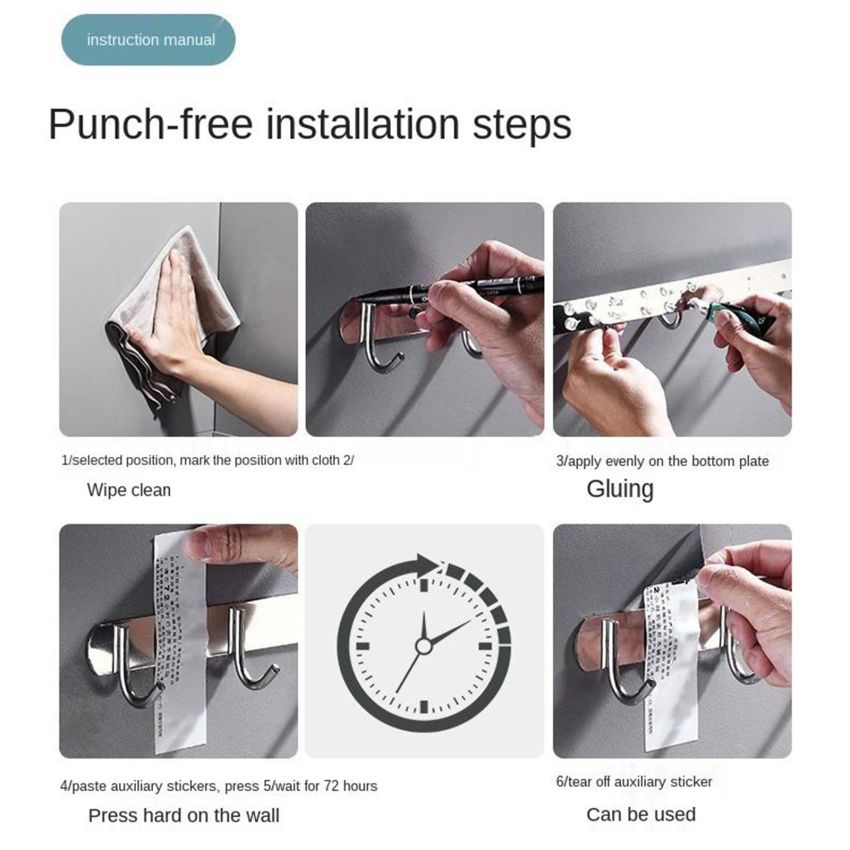 Broom Mop Holder Wall Mounted Hanger Stainless Steel Kitchen 1 Rack