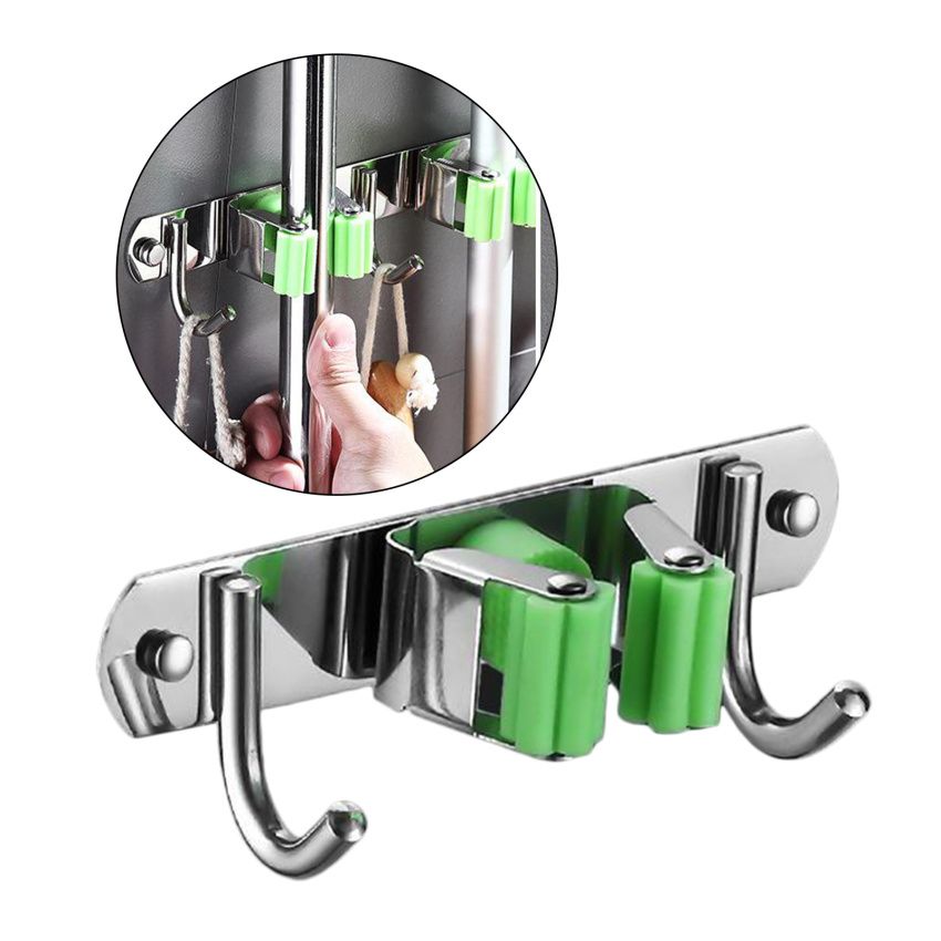 Broom Mop Holder Wall Mounted Hanger Stainless Steel Kitchen 1 Rack