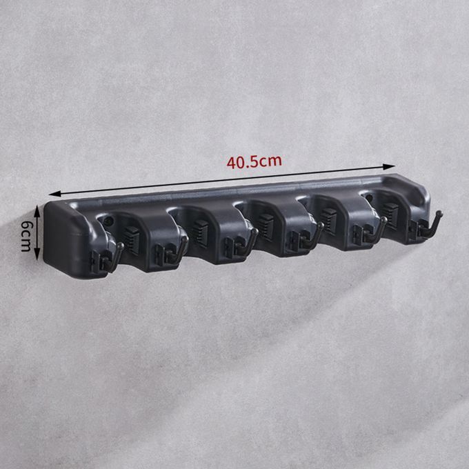 Wall Mounted Non Slide Broom Mop Holder Hanger Shelf Black 6 Hooks