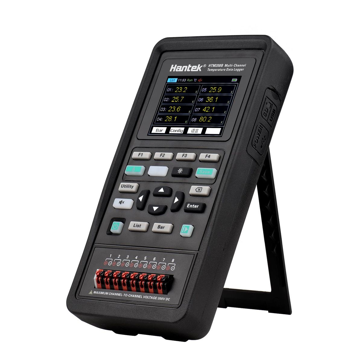 Hantek HTM208B 8-channel Temperature Data Logger Rechargeable Handheld Temperature-recording Instrument 2.8-inch LCD Digital Multifunction Tester Multi-channel High Precision Data Acquisition Recorder