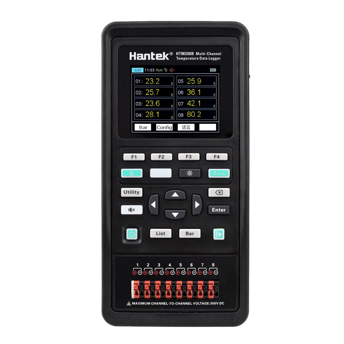 Hantek HTM208B 8-channel Temperature Data Logger Rechargeable Handheld Temperature-recording Instrument 2.8-inch LCD Digital Multifunction Tester Multi-channel High Precision Data Acquisition Recorder