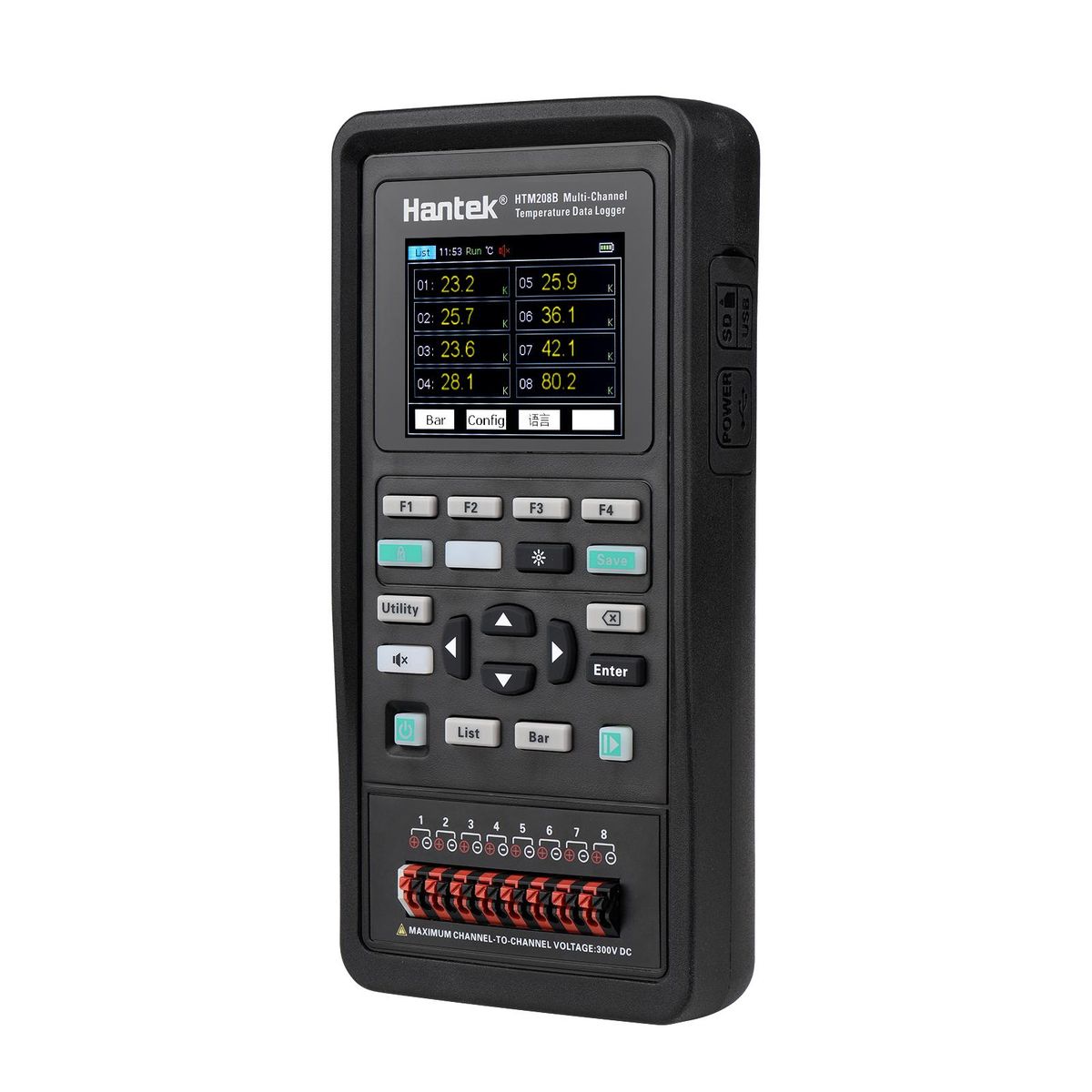 Hantek HTM208B 8-channel Temperature Data Logger Rechargeable Handheld Temperature-recording Instrument 2.8-inch LCD Digital Multifunction Tester Multi-channel High Precision Data Acquisition Recorder