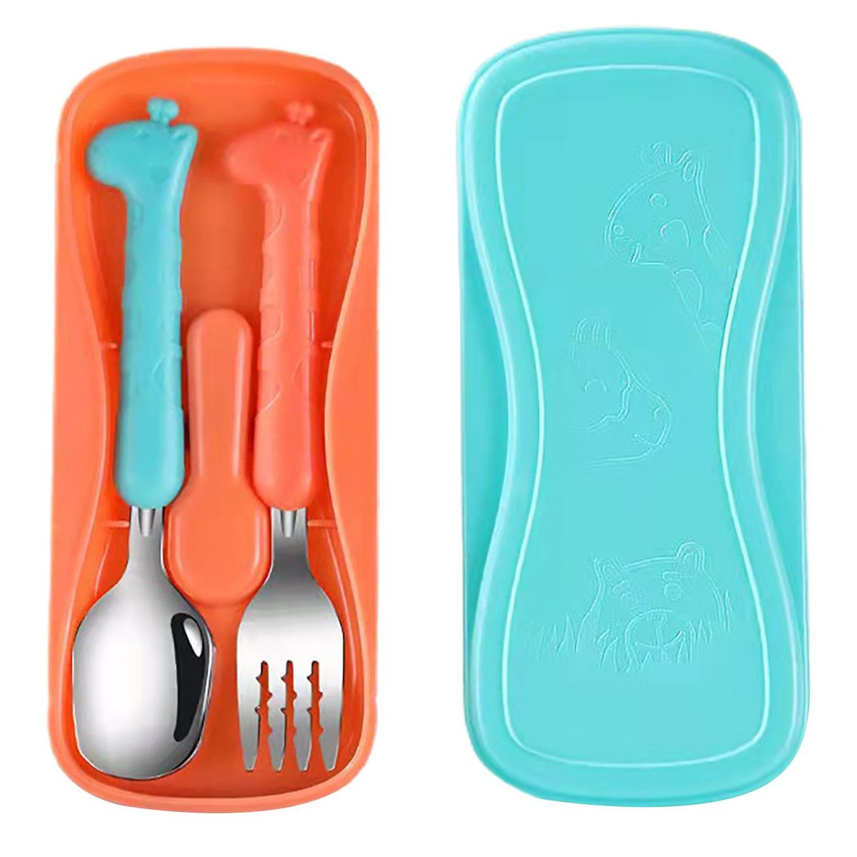 1 Set Baby Tableware Set Infant Food Feeding Spoon Fork Orange