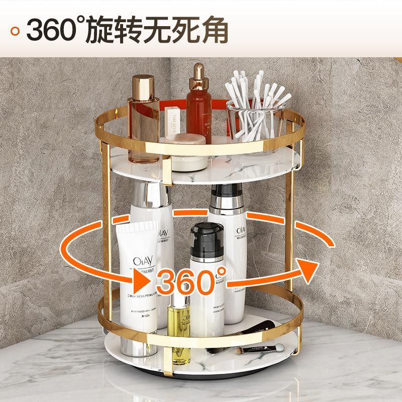 Kitchen Multi-Layer Rotating Rack Seasoning Rack Stainless Steel Golden Bathroom Storage Rack Cosmetic Finishing Storage Rack