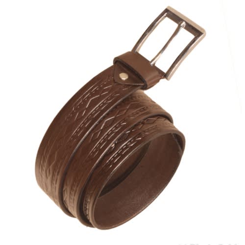 Men's Pattern Leather Belt- Brown