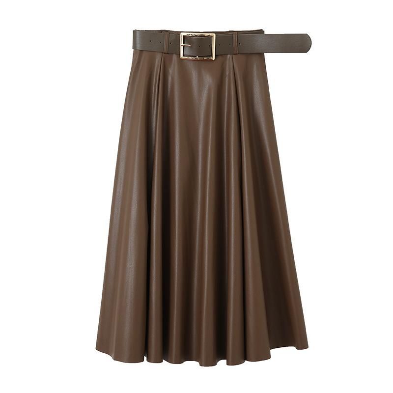Sinan High Waist Small Half Skirt Mid length Women's 2022 Autumn/Winter New A-line Leather Skirt