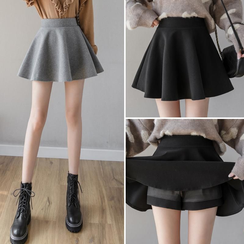Black Halfskin Skirt Women's Pleated Skirt 2022 New Autumn/Winter High Waist A-line Fluffy Skirt INS