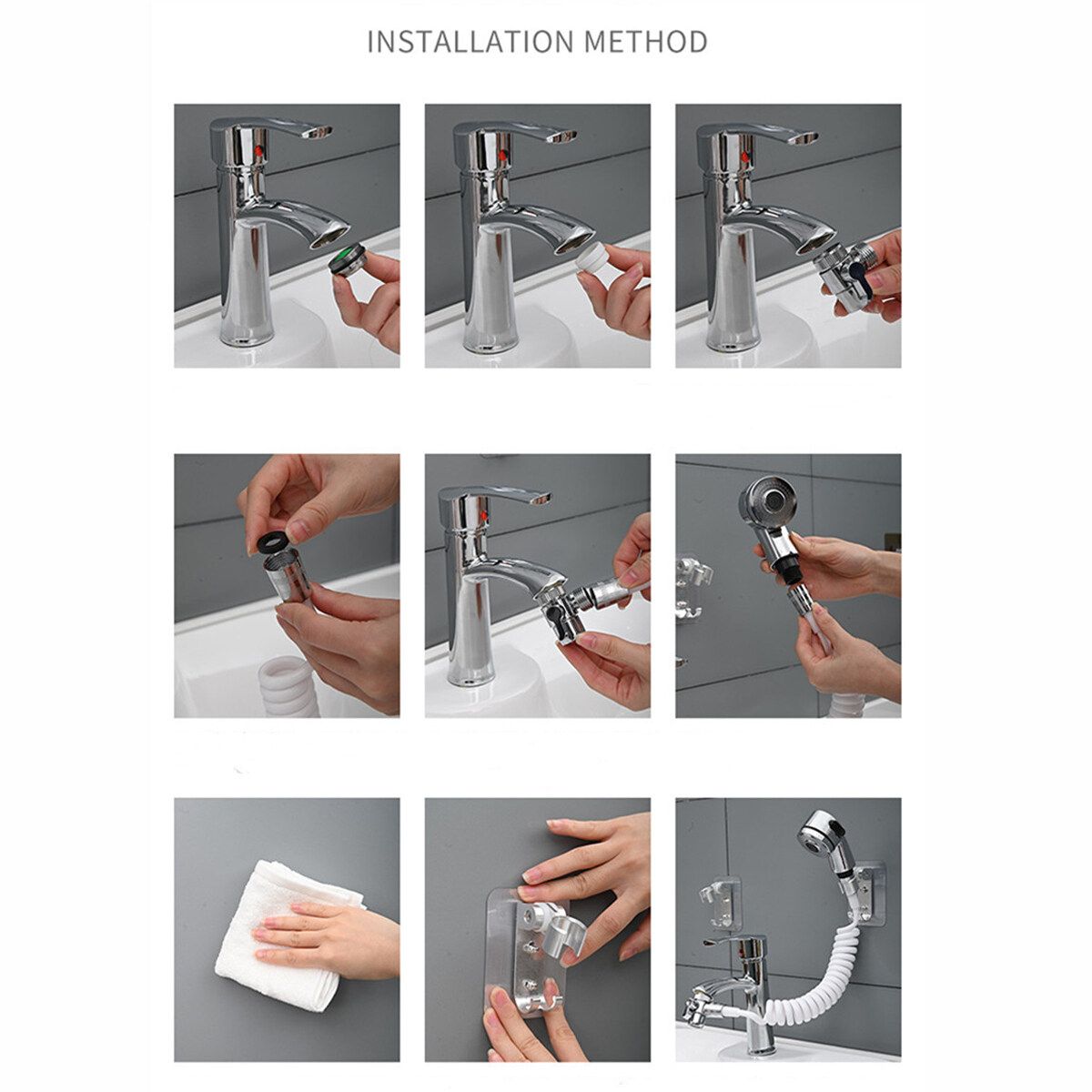 Bathroom Basin Water Tap External Shower Head Hair Wash Flexible Extension Set