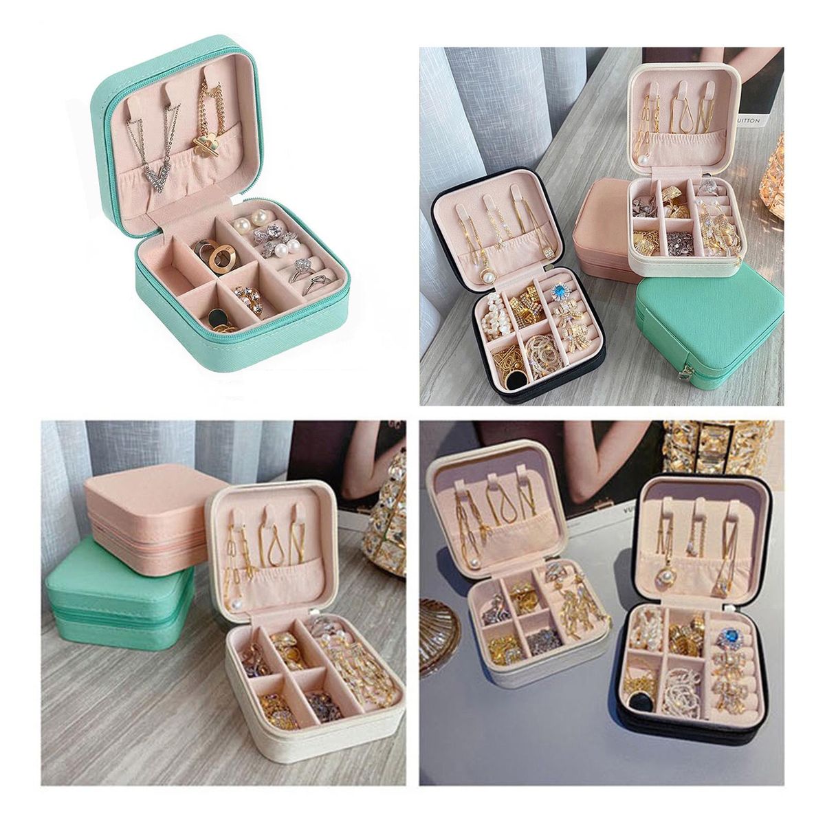 Jewelry Box Jewelries Storage Case PU Leather Organizer for Necklace Earring Rings Bracelet Ear Studs