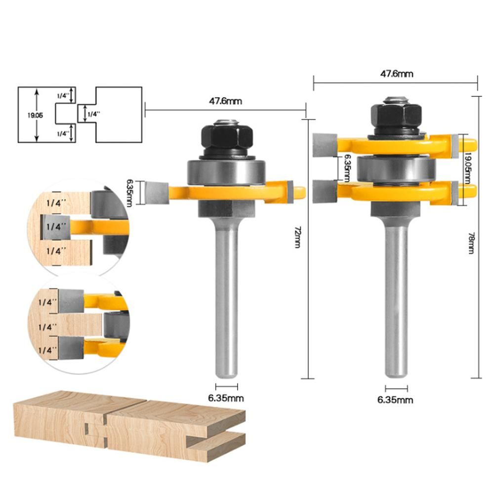 Set of 2PCS Shank Milling Cutter Router Bits Set T-slot Wood Cutters for Woodworking Carpener Portable