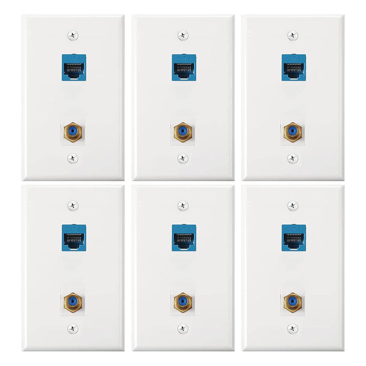 6 Pieces Ethernet Coax Wall Plates Cat6 Coax Wall Plate