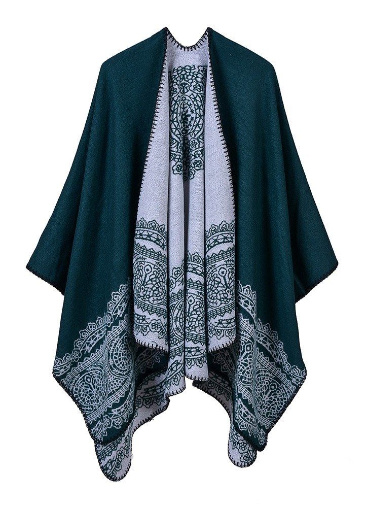 Vintage Women Poncho Cardigan Sweater Lace Patten Faux