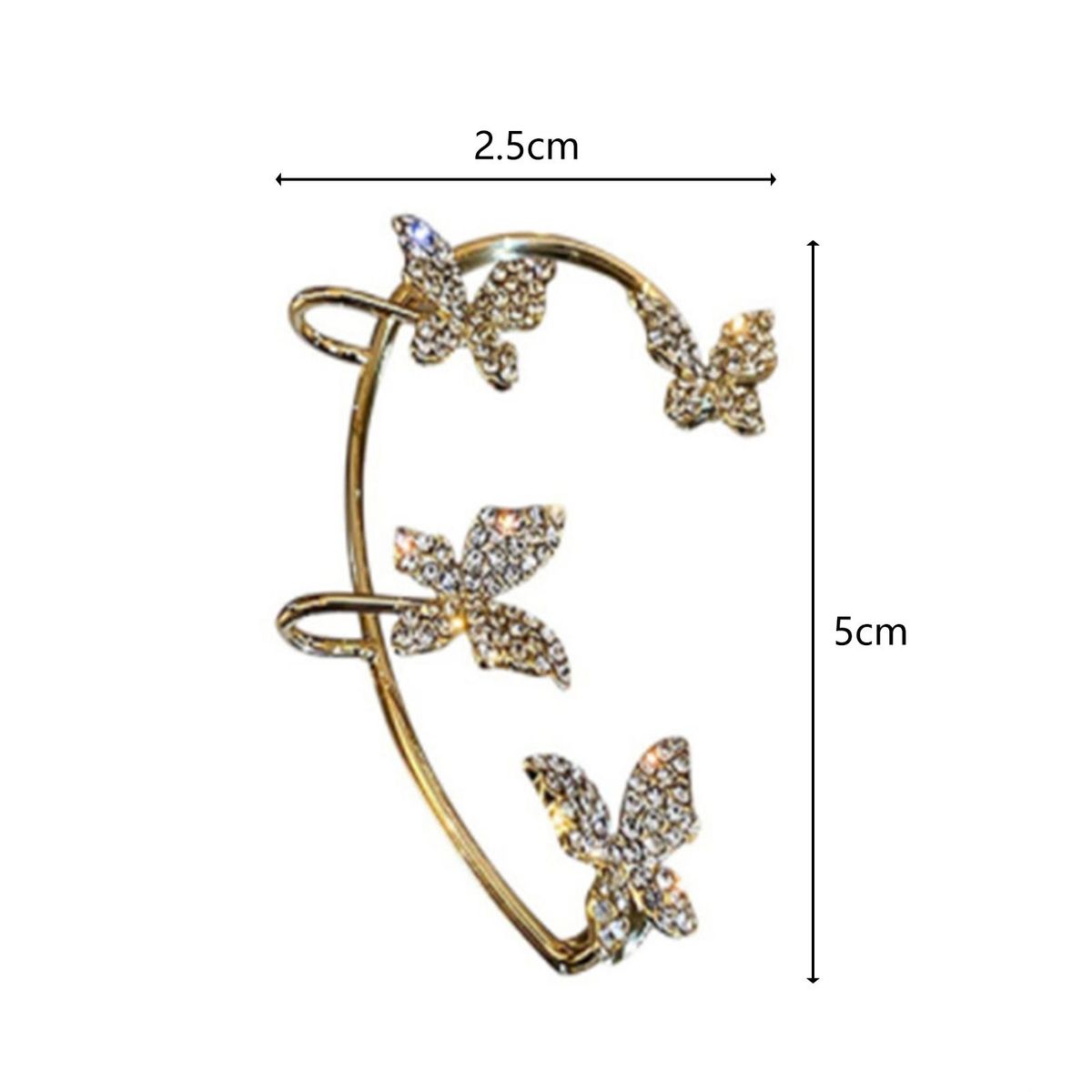1 Pair Lady Ear Clip Butterfly Shape Rhinestone-Golden