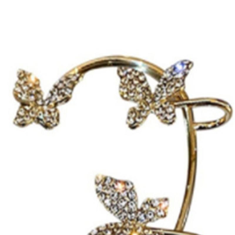 1 Pair Lady Ear Clip Butterfly Shape Rhinestone-Golden