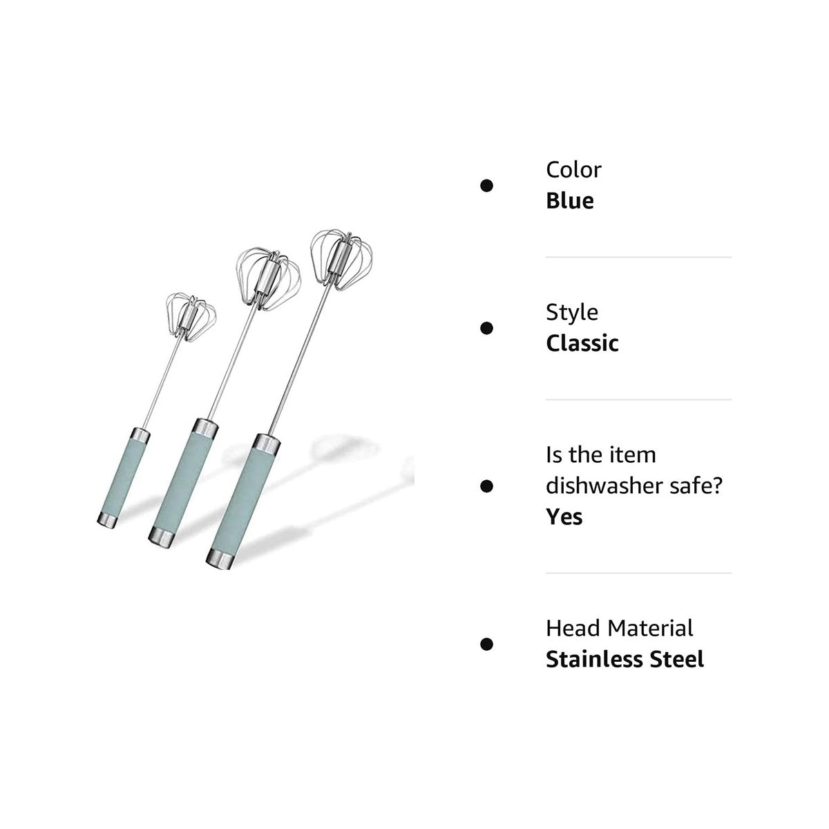Stainless Steel Semi-Automatic Egg Whisk - 3PCS Hand Push Whisk Blender Blue
