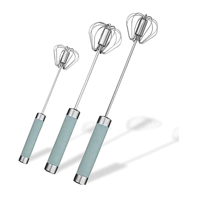 Stainless Steel Semi-Automatic Egg Whisk - 3PCS Hand Push Whisk Blender Blue