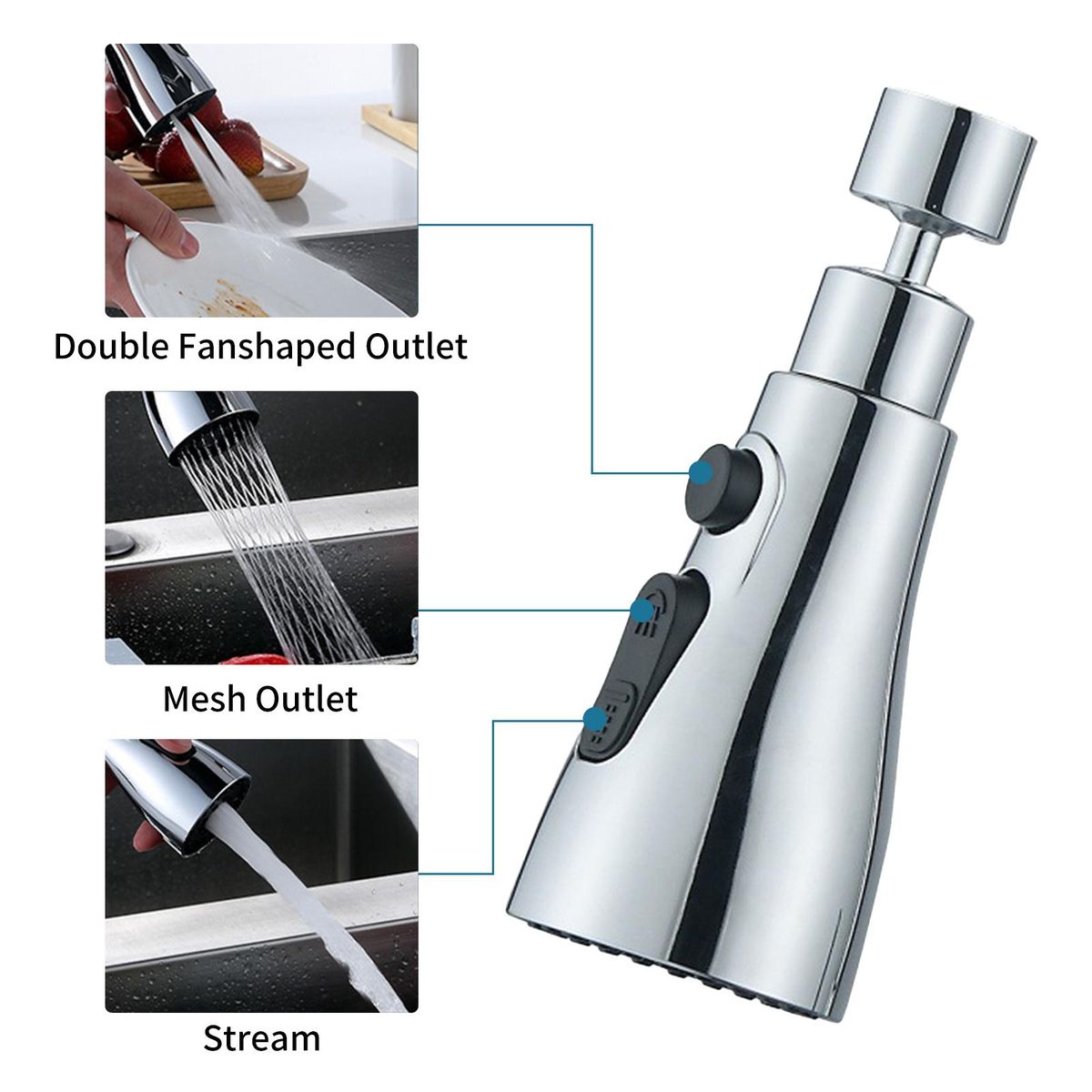 3 Functions Spray Head 360°Swivel Faucet Spayer Head G1/2 Water-saving Sink Aerator for Kitchen Faucet Replacement Spray Head Polished Finished