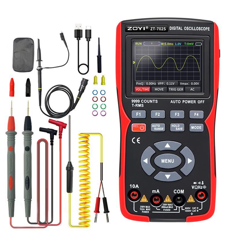 ZT702S Digital Multimeter Auto True RMS Tranistor Probe Multimetro Meter 48M/S 10MHZ PC Waveform Data Storage Oscilloscope