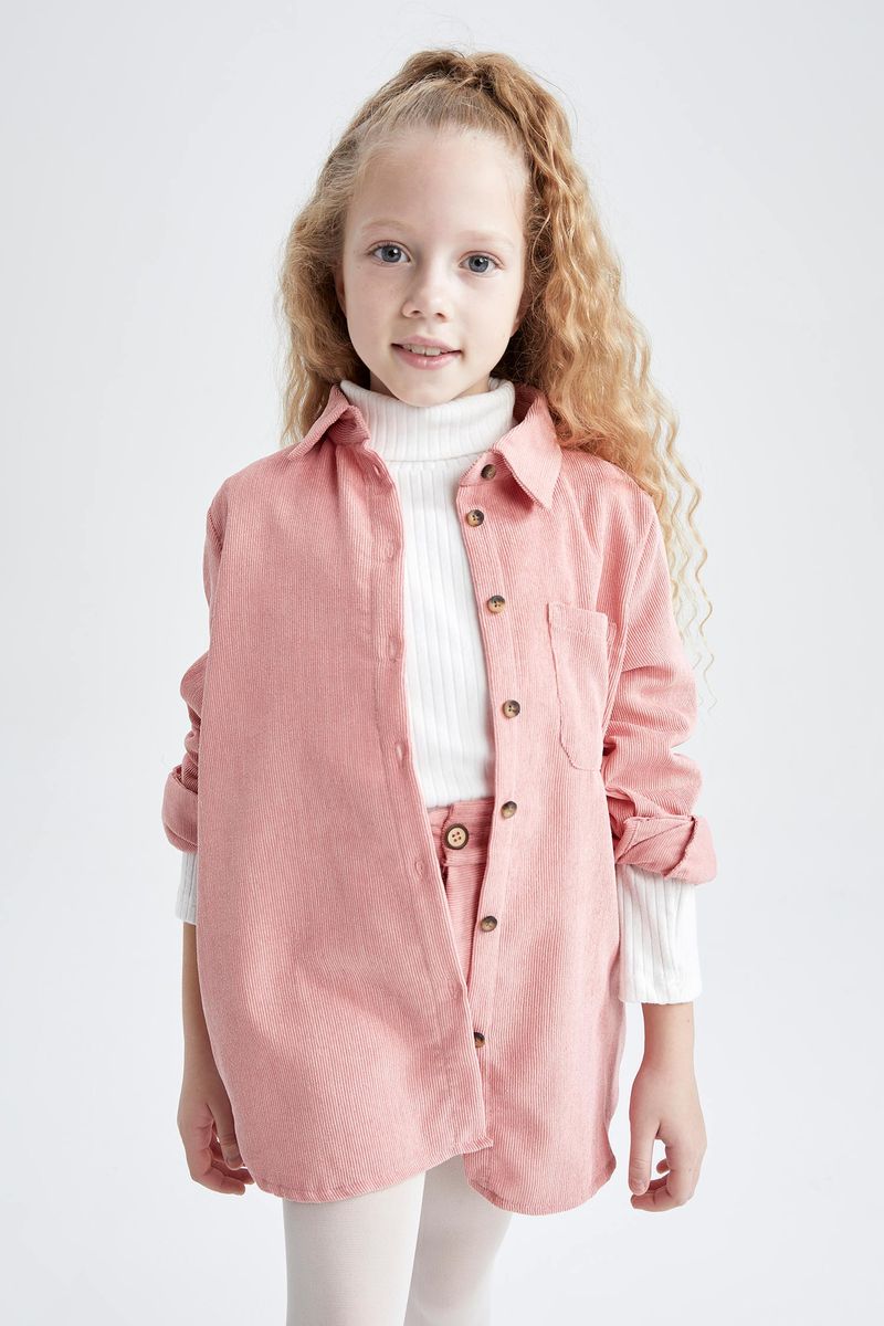 Girl - Relax Fit Basic Woven Long Sleeve Shirt - Pink