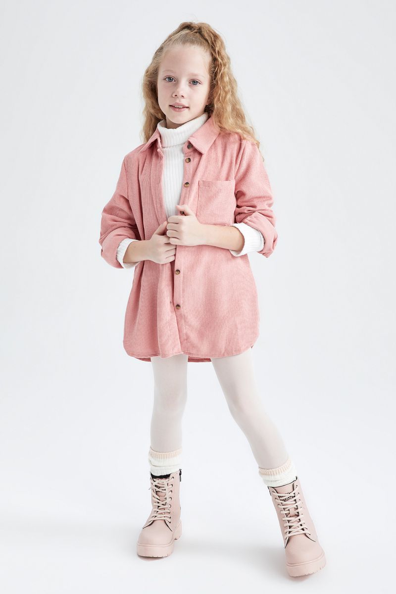 Girl - Relax Fit Basic Woven Long Sleeve Shirt - Pink