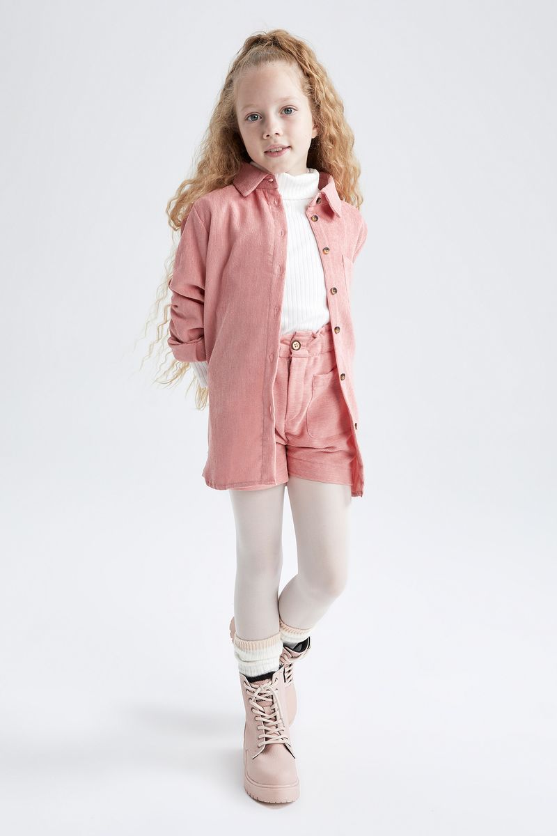Girl - Relax Fit Basic Woven Long Sleeve Shirt - Pink