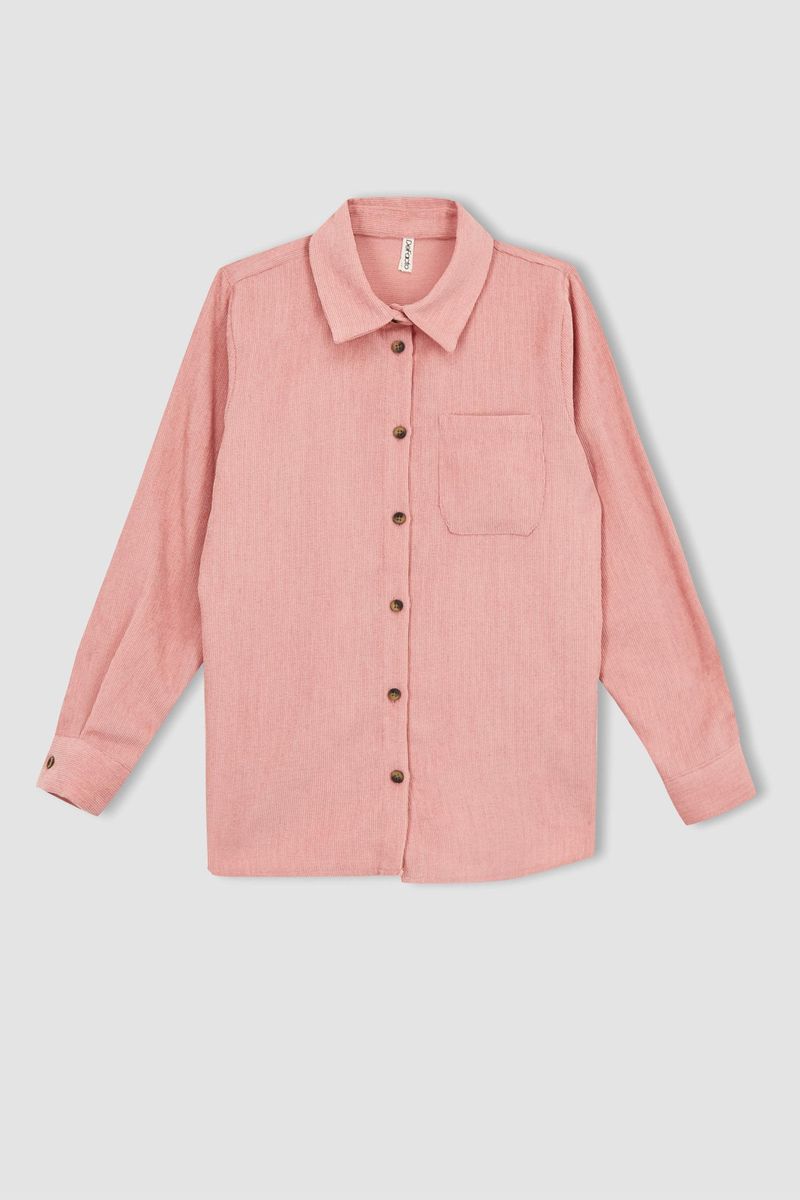 Girl - Relax Fit Basic Woven Long Sleeve Shirt - Pink