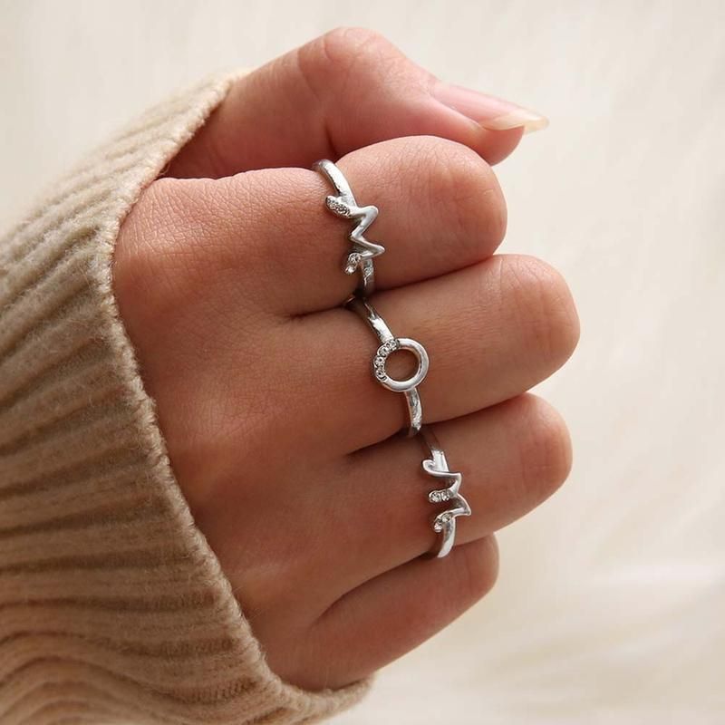 Fashion Simple 26 Letter Rhinestone Inlaid Opening-Silver