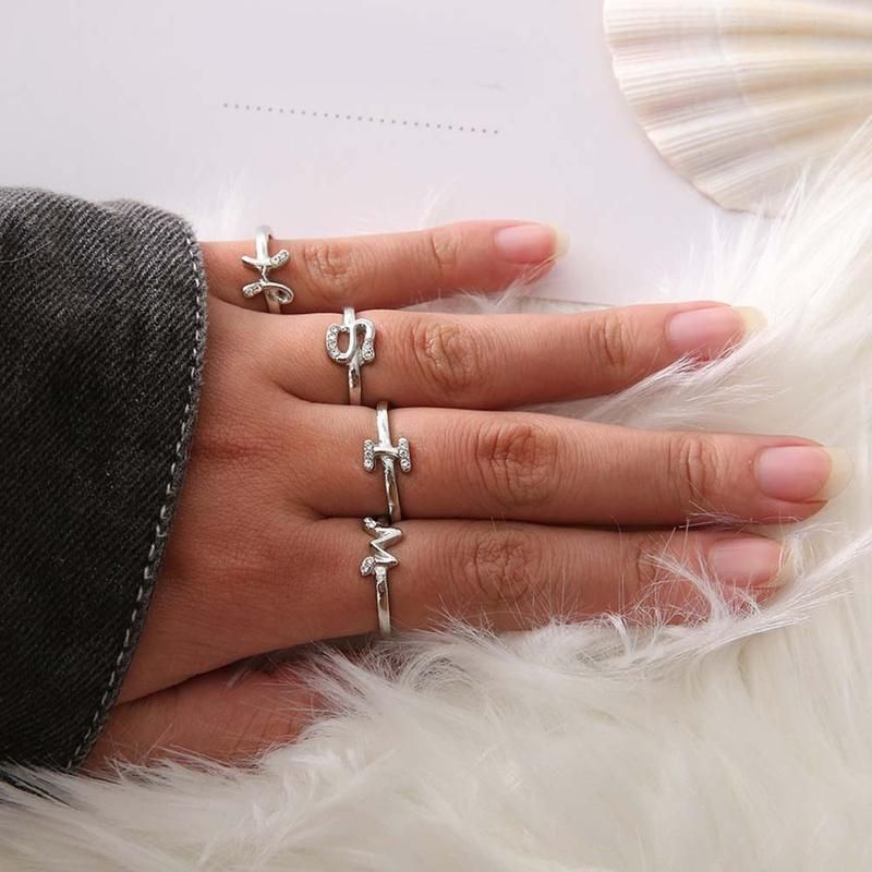 Fashion Simple 26 Letter Rhinestone Inlaid Opening-Silver