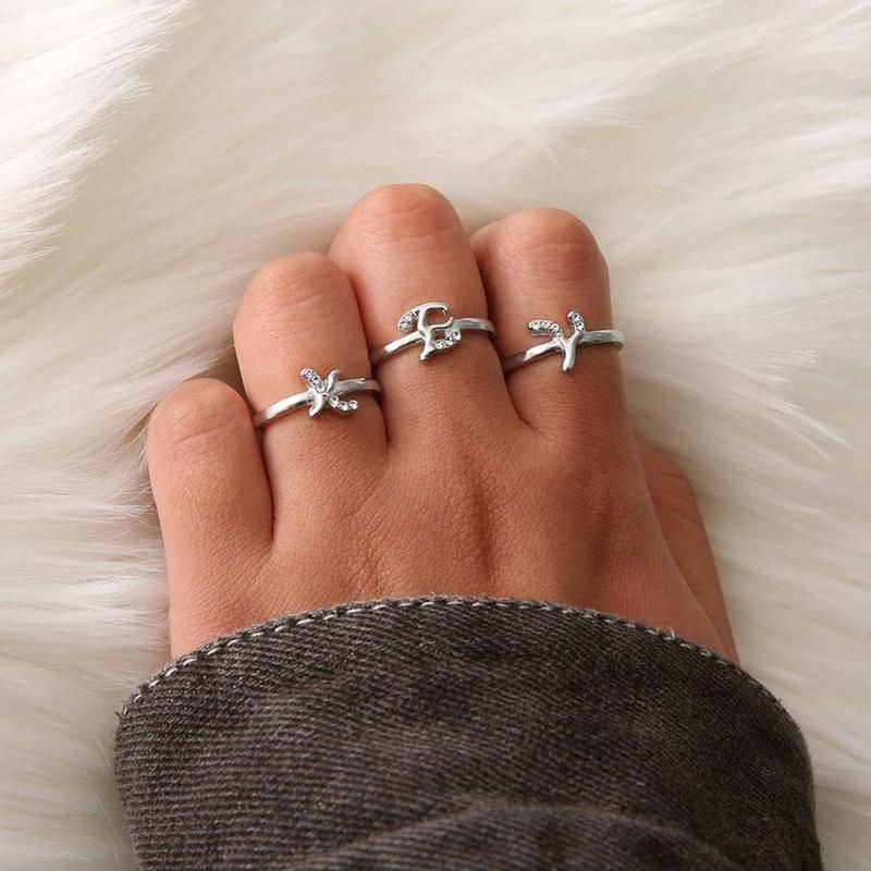 Fashion Simple 26 Letter Rhinestone Inlaid Opening-Silver