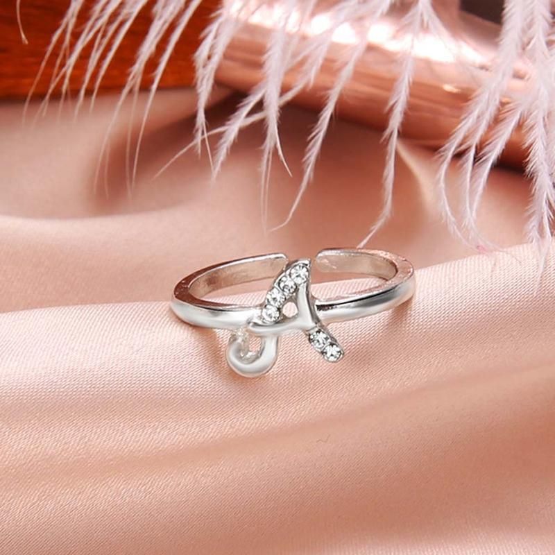 Fashion Simple 26 Letter Rhinestone Inlaid Opening-Silver