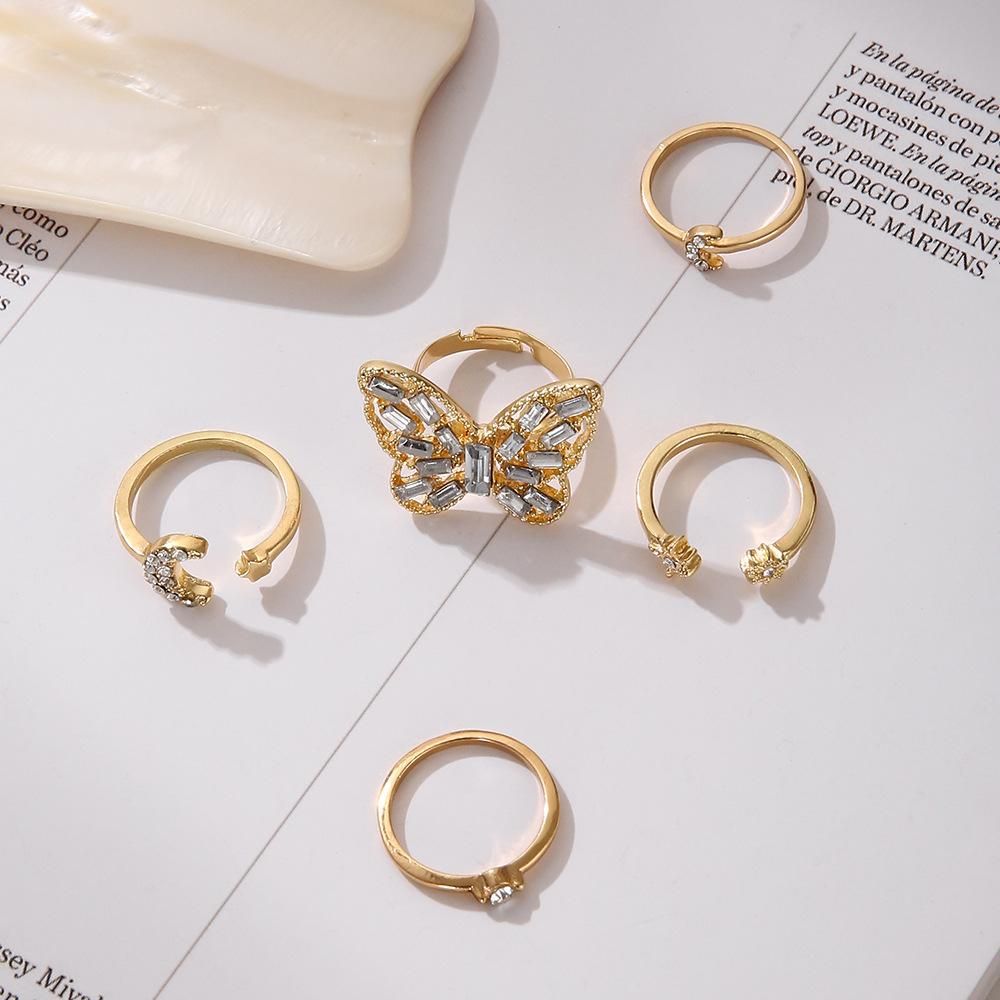 Diamond Big Butterfly Ring Set of 5