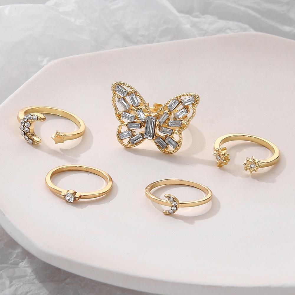Diamond Big Butterfly Ring Set of 5