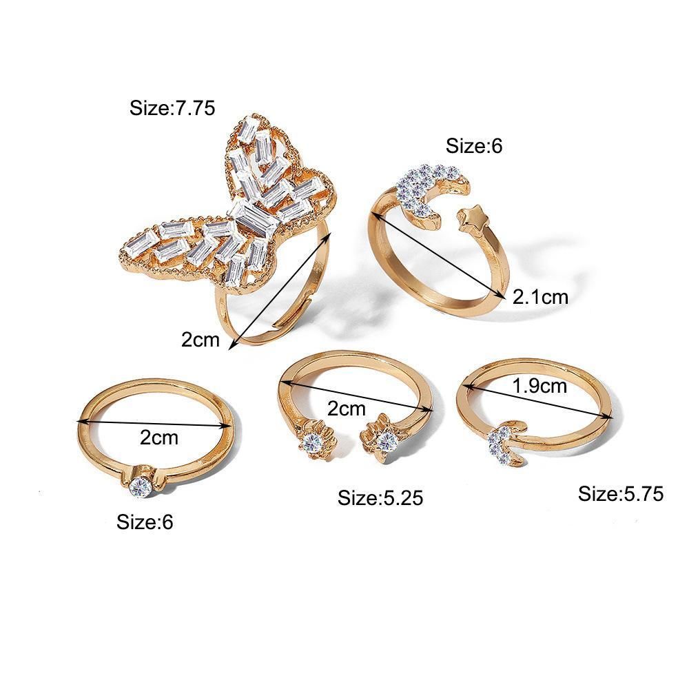 Diamond Big Butterfly Ring Set of 5