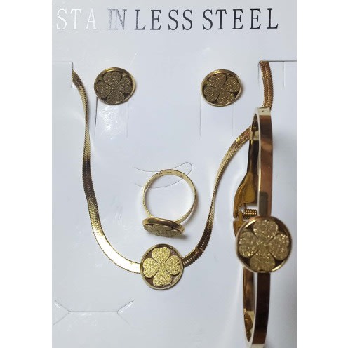 Jewelry Set - Necklace - Earring - Bangle & Ring - Gold