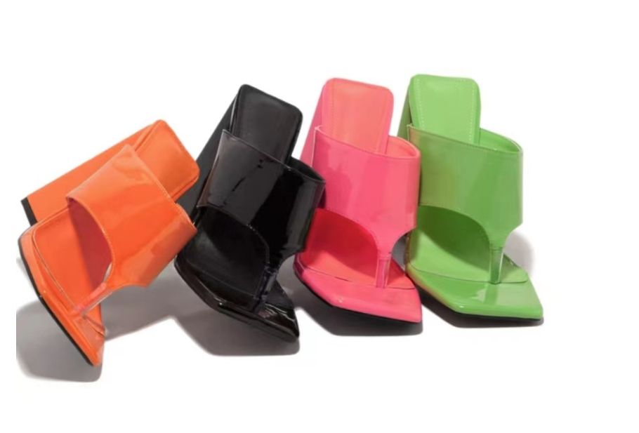 Summer New Square Toe Chunky Heel Sandals - Orange Red