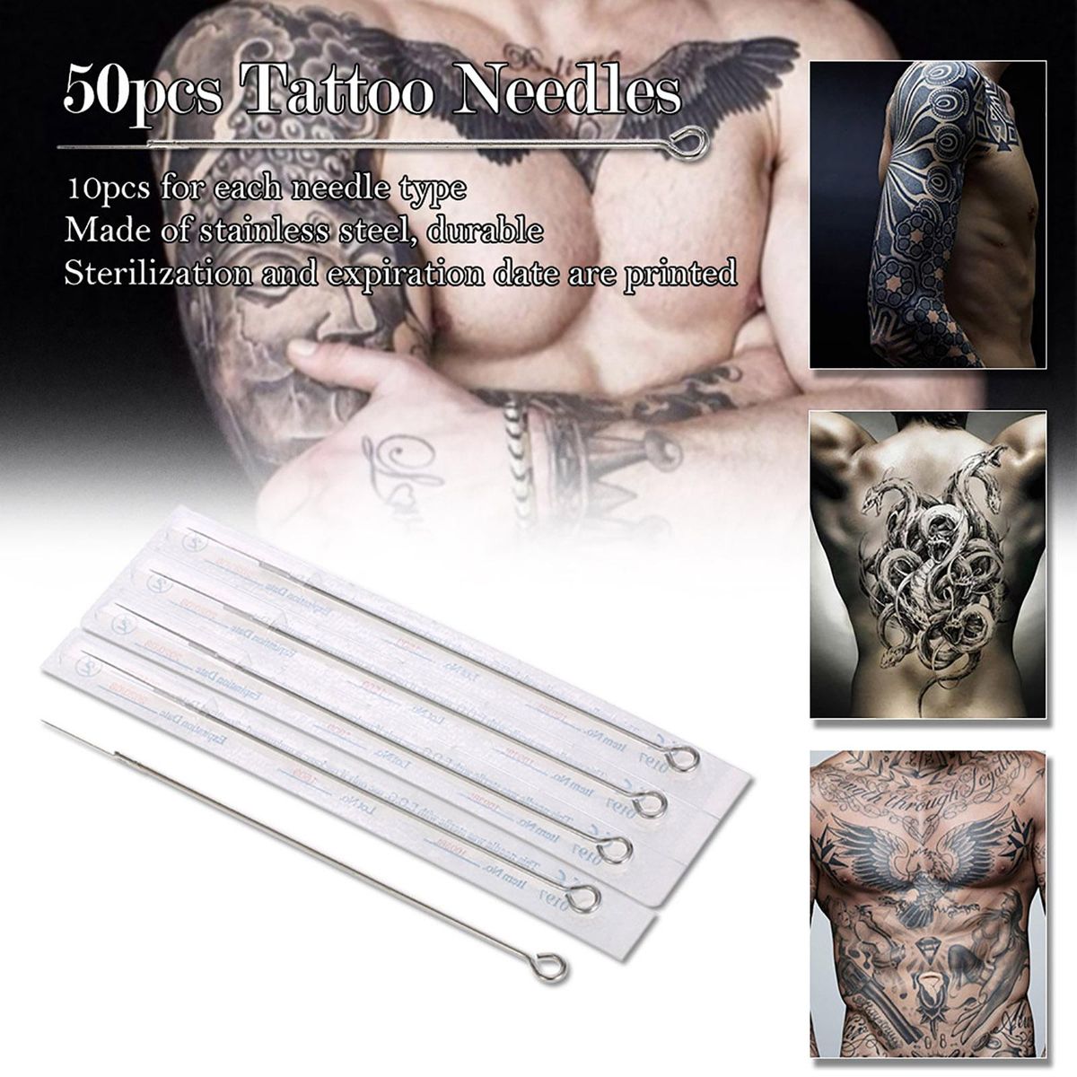 Bestauty 50pcs Mixed Tattoo Needle Set 1RL 3RL 5RL 7RL 9RL Stainless Steel Round Liner Professional Permanent Tattoo Tool Kit