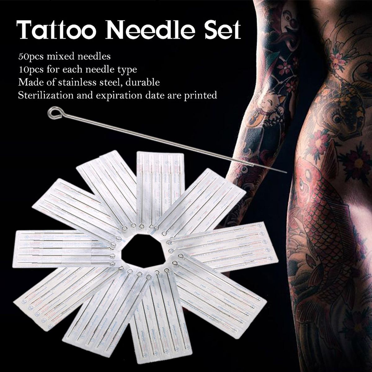 Bestauty 50pcs Mixed Tattoo Needle Set 1RL 3RL 5RL 7RL 9RL Stainless Steel Round Liner Professional Permanent Tattoo Tool Kit