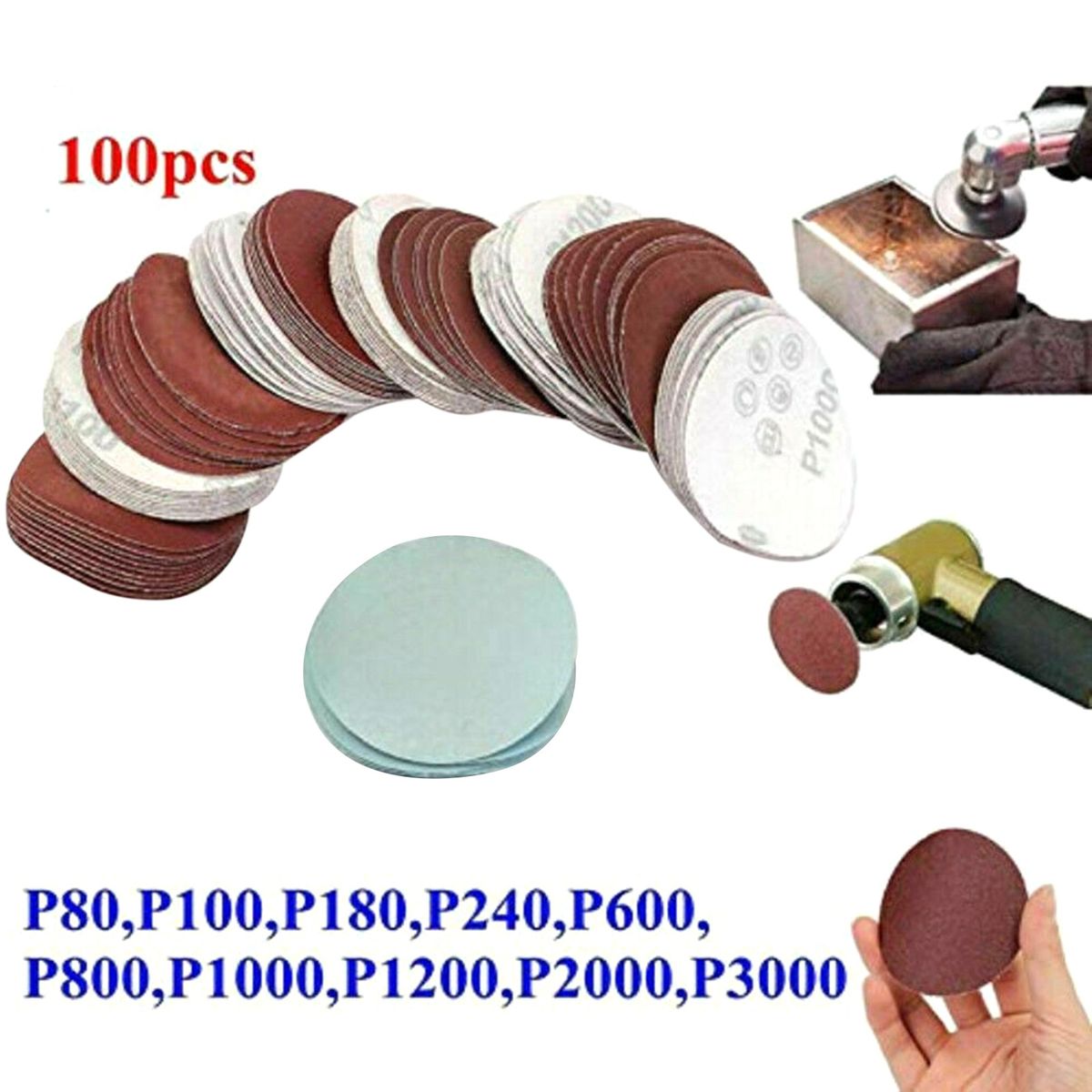 100Pcs 2in High Performance Sanding Disc 80-3000 Grit Rust