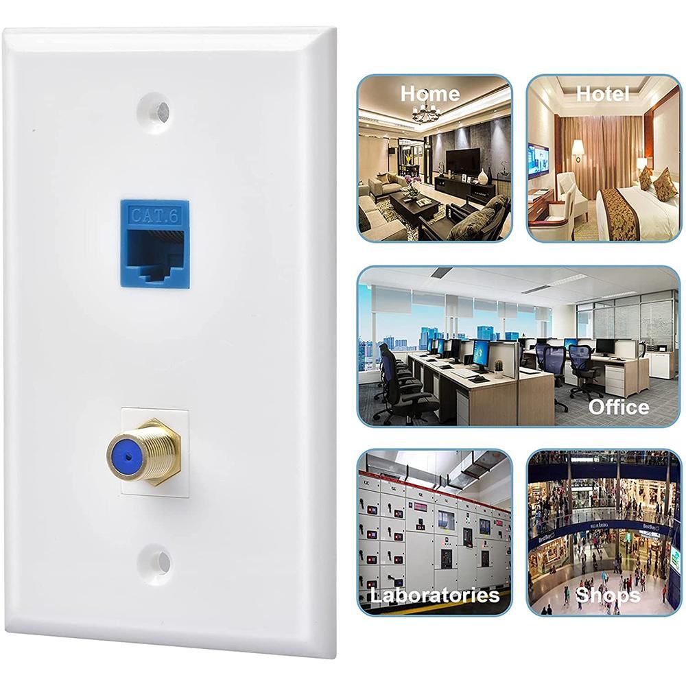 4 Packs Ethernet Coax Wall Plate Outlet with 1 Cat6