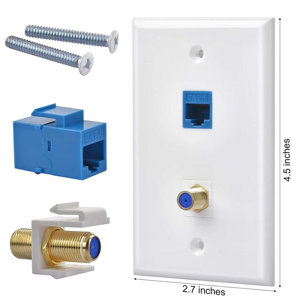 4 Packs Ethernet Coax Wall Plate Outlet with 1 Cat6