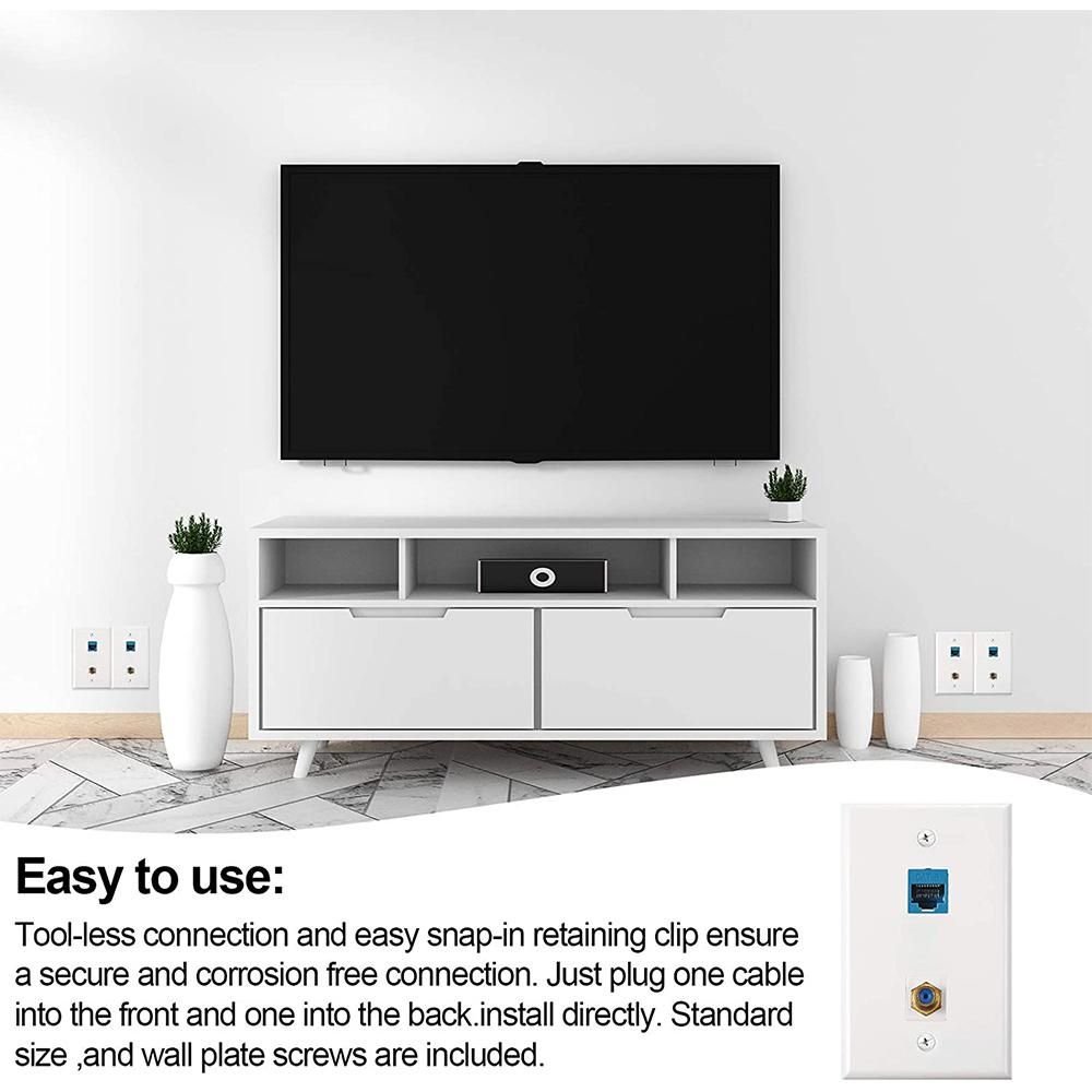 4 Packs Ethernet Coax Wall Plate Outlet with 1 Cat6
