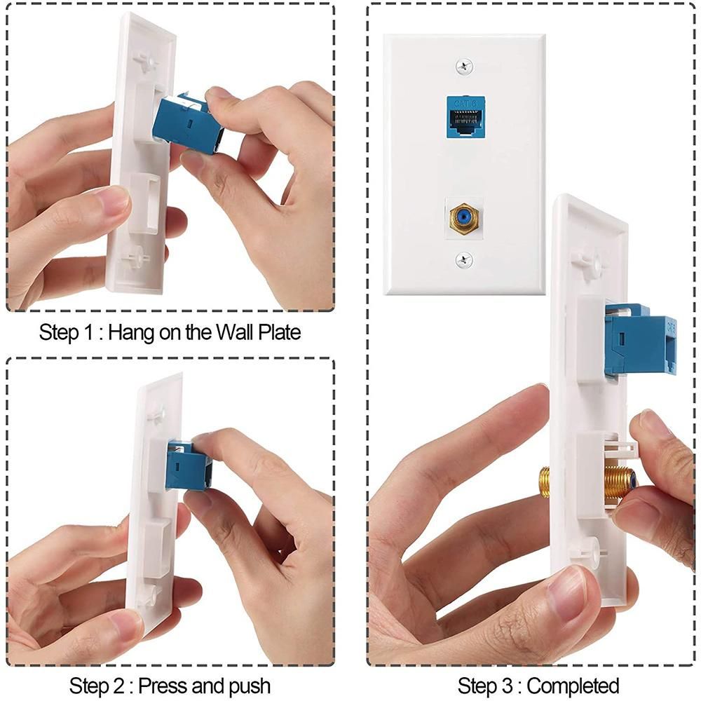 4 Packs Ethernet Coax Wall Plate Outlet with 1 Cat6