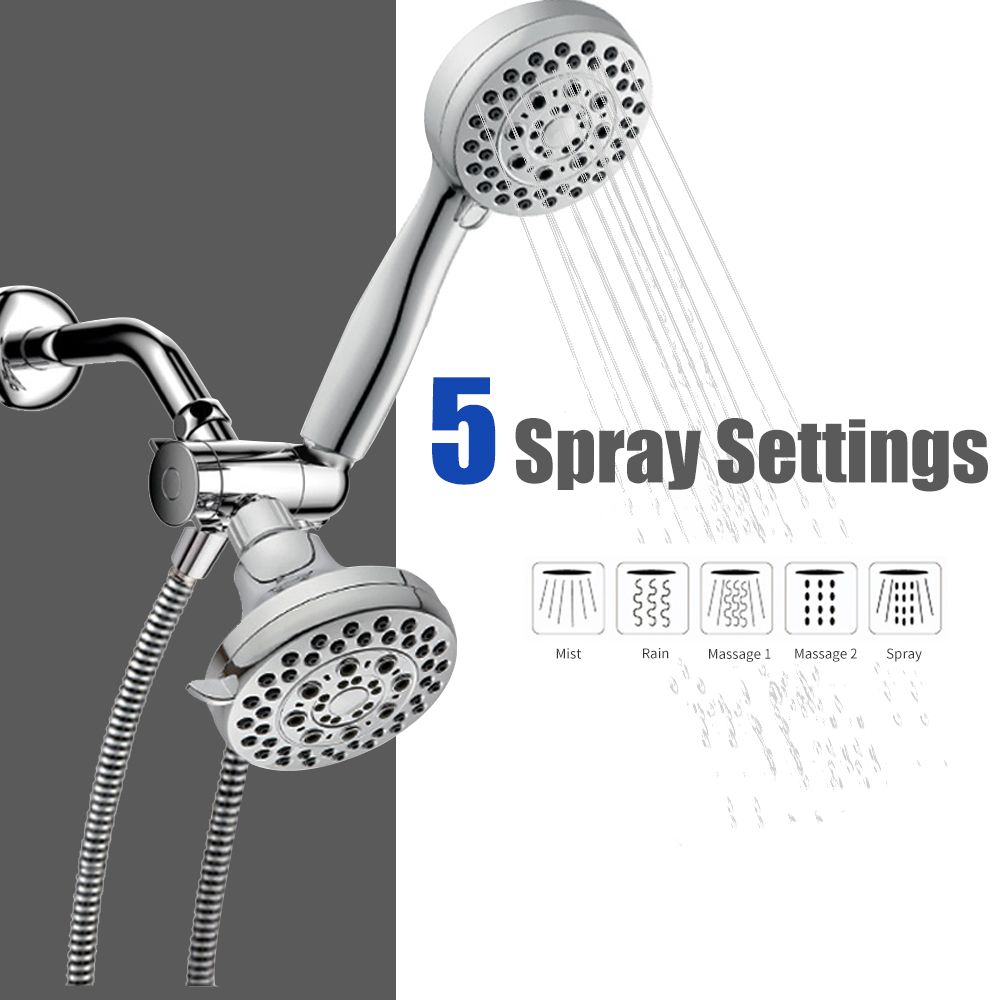 Handheld Shower Head Rain Showerhead Combo 5 Spray Settings