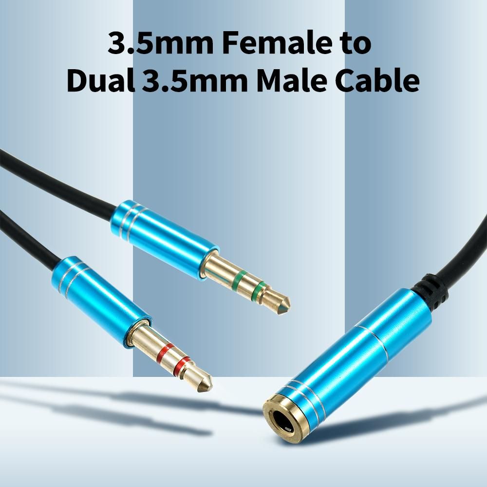 3.5mm Female to Dual 3.5mm TRS Male Audio Cable Headphone Splitter 3.5mm Y Splitter Gaming Headset to PC Laptop Adapter, Blue